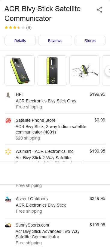 Best deal on ACR Bivy Stick from Satellite phone store